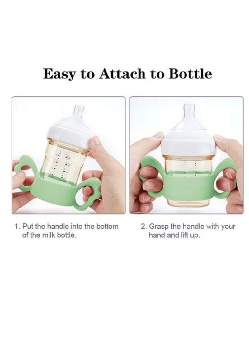 3 Pack Baby Silicone Feeding Bottle Sleeve with Easy Grip Handles White Green and Blue, suit for 6-7cm Wide-Neck Baby Bottle, for Baby Gripping - Image 3