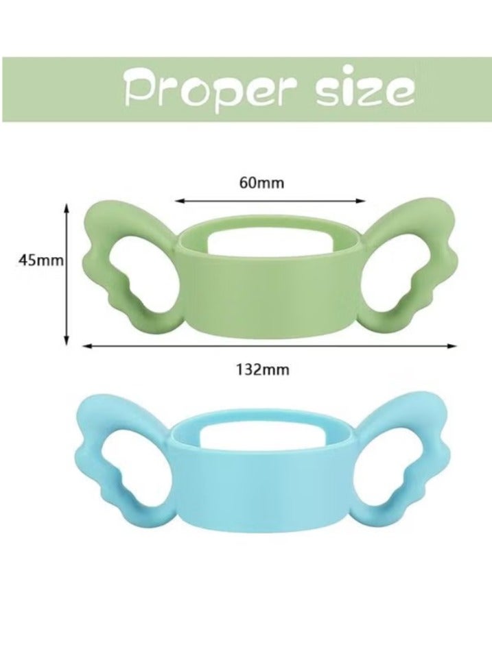 3 Pack Baby Silicone Feeding Bottle Sleeve with Easy Grip Handles White Green and Blue, suit for 6-7cm Wide-Neck Baby Bottle, for Baby Gripping - Image 4
