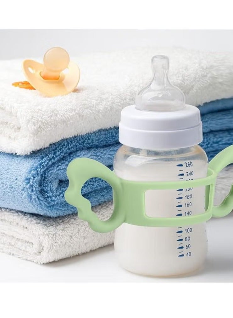 3 Pack Baby Silicone Feeding Bottle Sleeve with Easy Grip Handles White Green and Blue, suit for 6-7cm Wide-Neck Baby Bottle, for Baby Gripping - Image 5