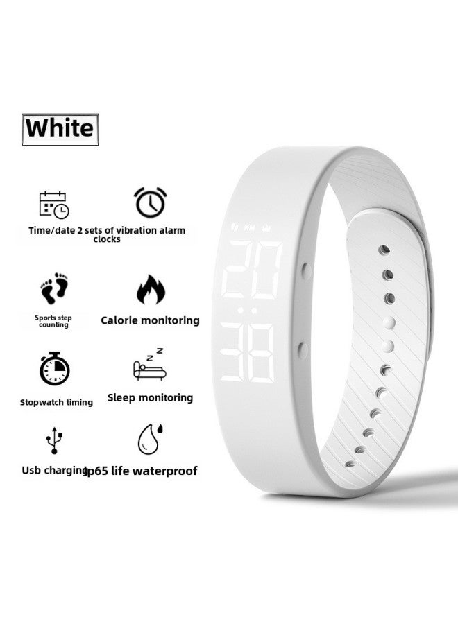 Student Smart Sports Bracelet Simple Fashion Multifunctional Alarm Clock Waterproof Electronic Watch For Men And Women Junior High School And High School Students-Color:White 【life Waterproof + Spor