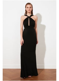 Black Lined Knitted Evening Dress TPRSS21AE0049