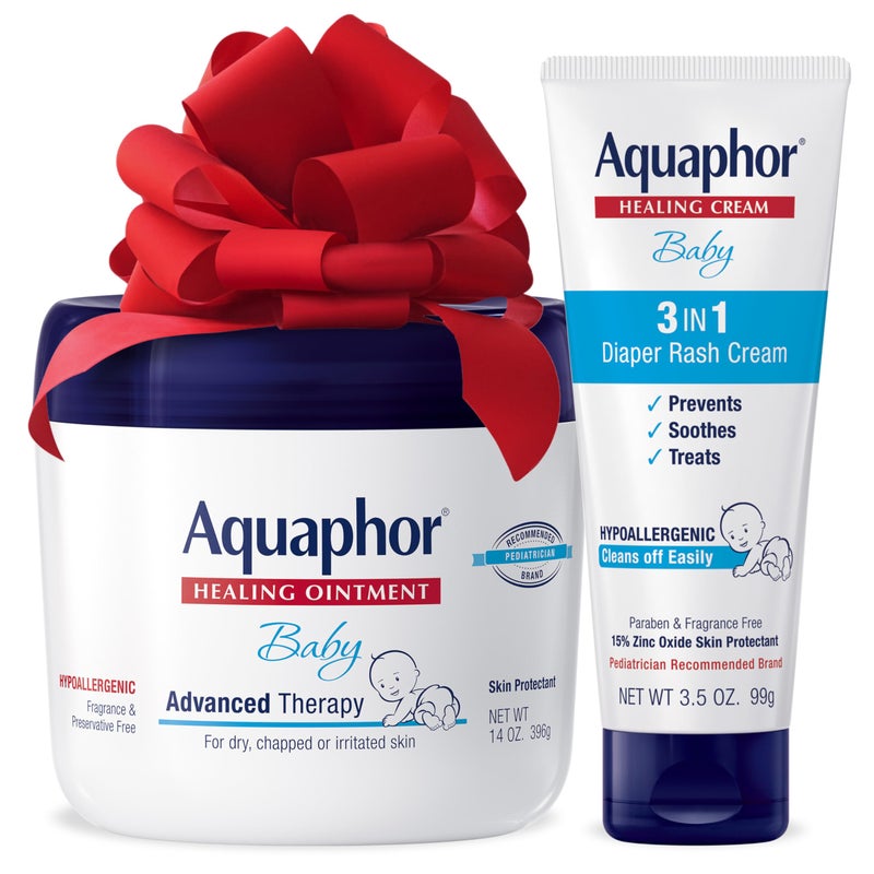 Aquaphor Baby Healing Ointment (14 Oz) + 3-in-1 Diaper Rash Cream (3.5 Oz), Hypoallergenic and Fragrance Free Holiday Baby Gifts Set - Image 1