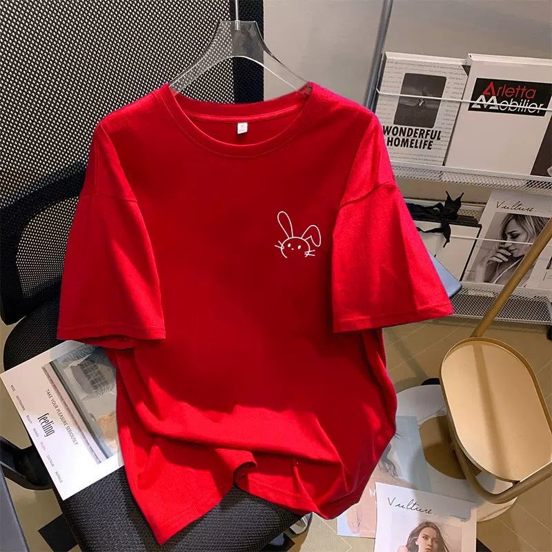 Rabbit Year Of Life Short-Sleeved T-Shirt Women'S Base Shirt 2023 New Red Clothes T-Shirt Red Top Ins Trendy - Image 2