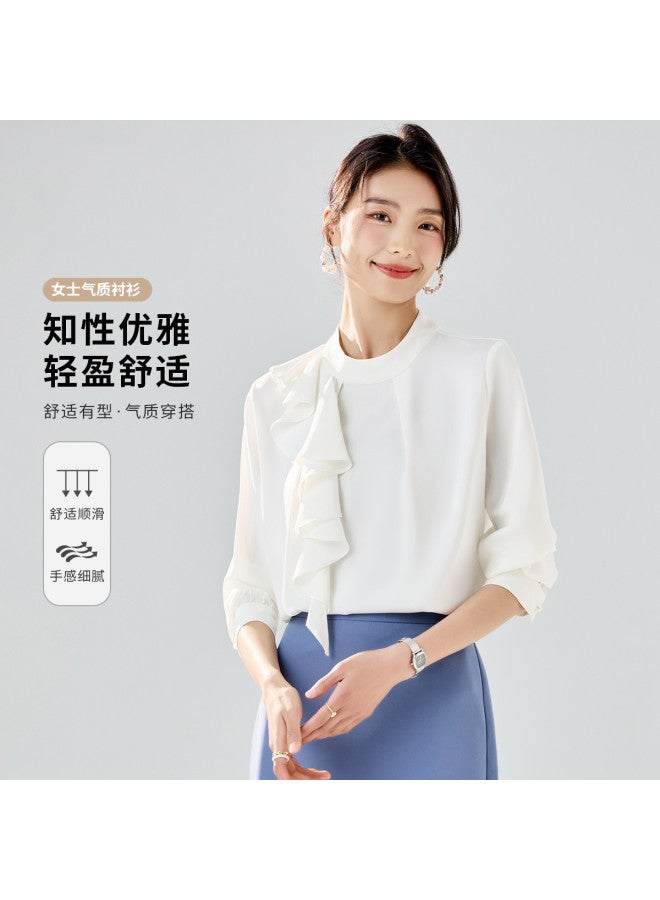 ROMON Women'S Long Sleeve Shirt, Elegant And Simple Business Casual Pullover Shirt For Women - Image 2