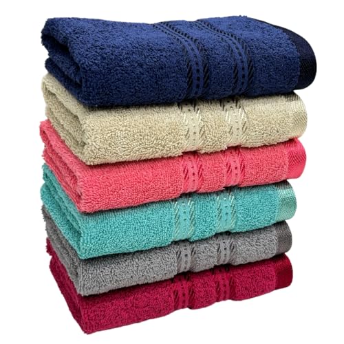 STAMIO Cotton 575 GSM Hand Towel Set of 6, 40 X 60 cm for Men, Women, Home Use, Gym, Wash Basin | Soft, Absorbent, Quick Dry, Full Size Large | Multicolor - Image 1