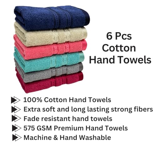 STAMIO Cotton 575 GSM Hand Towel Set of 6, 40 X 60 cm for Men, Women, Home Use, Gym, Wash Basin | Soft, Absorbent, Quick Dry, Full Size Large | Multicolor - Image 2
