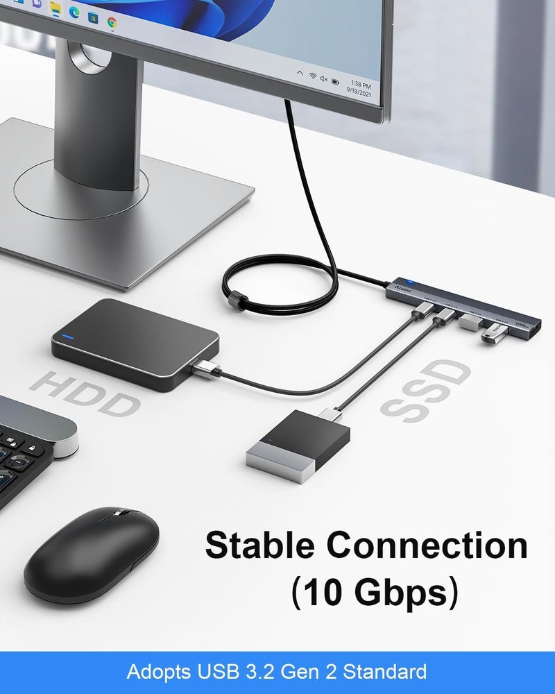 Aceele 10Gbps USB C Hub with 4 USB 3.2 Ports (2 USB A & 2 USB C), USB 3.2 Gen 2 3.3ft USB Cable Extender Hub with Type-C Power Port,Compatible for MacBook Pro 2021, iPad Pro 2021 and Other PC - Image 3