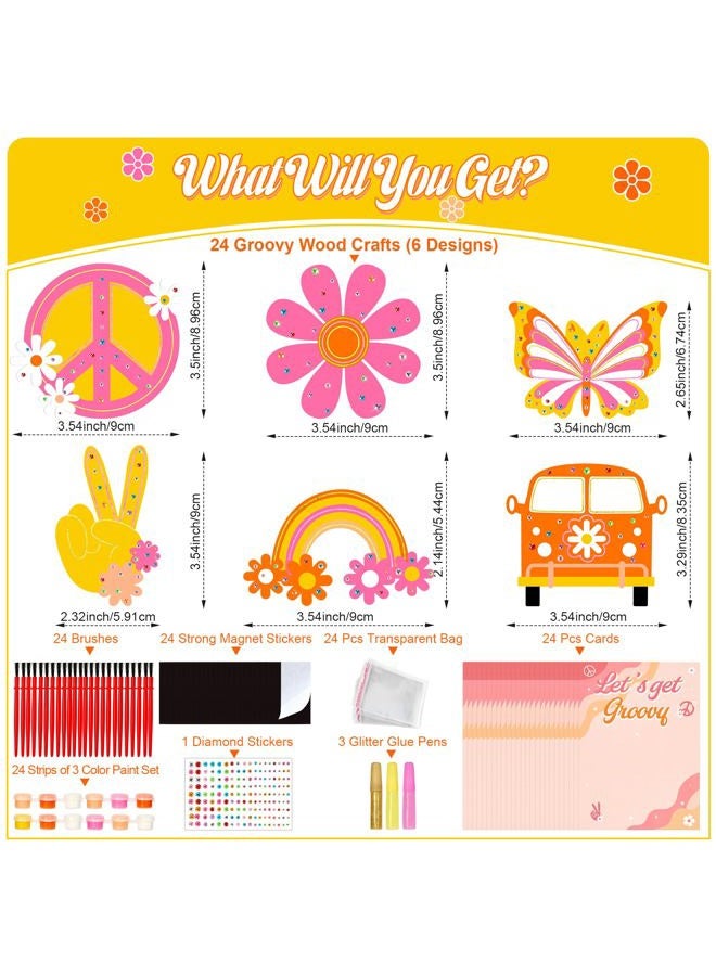 Bafeil 24 Sets Groovy Party Favors, DIY Wooden Painting Crafts Kit with Magnets, Retro Hippie Birthday Decorations, Retro Boho Themed Birthday Party Supplies Goodie Bags Gifts Classroom Rewards - Image 2