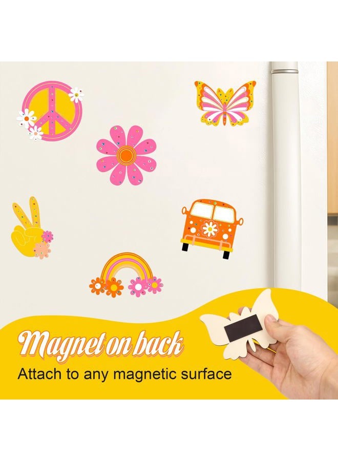 Bafeil 24 Sets Groovy Party Favors, DIY Wooden Painting Crafts Kit with Magnets, Retro Hippie Birthday Decorations, Retro Boho Themed Birthday Party Supplies Goodie Bags Gifts Classroom Rewards - Image 4