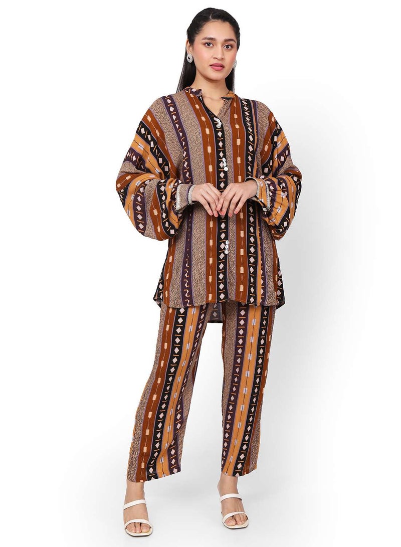 HANA & SARA PRINTED VISCOSE CASUAL ELEGANT CO-ORD SET FOR WOMENS DRESS - Image 1