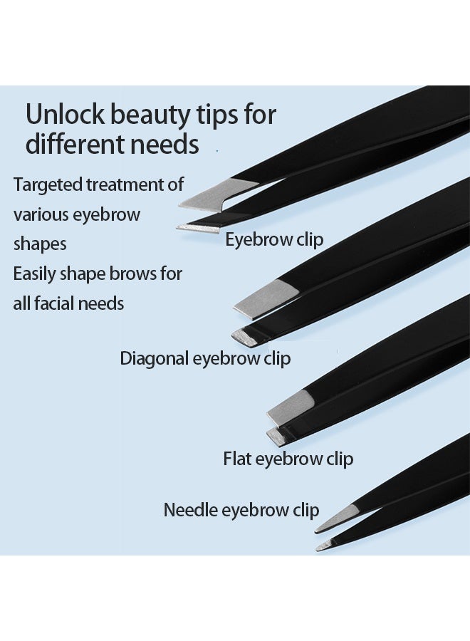 7-Piece Professional Stainless Steel Tweezers with Curved Scissors Best Precision for Eyebrows Splinter and Ingrown Hair Removal with Leather Travel Case - Image 4