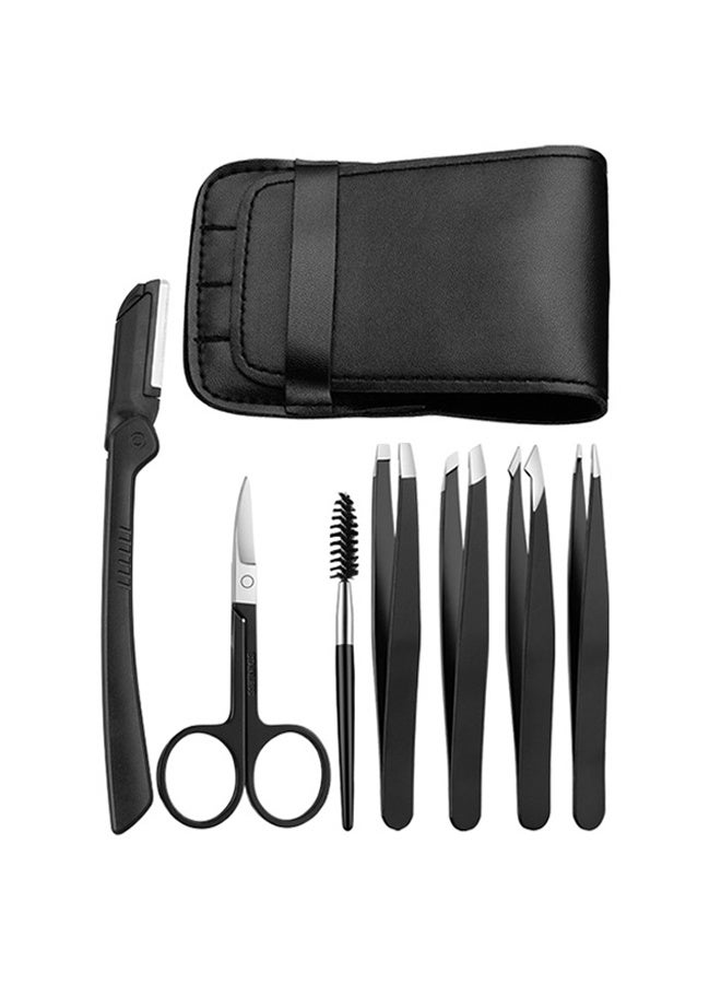 7-Piece Professional Stainless Steel Tweezers with Curved Scissors Best Precision for Eyebrows Splinter and Ingrown Hair Removal with Leather Travel Case - Image 1