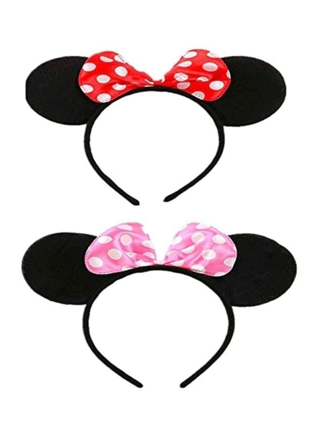 2PCS Minnie Mouse Ear Headband Set Cute Bow Design Soft Fabric Comfortable Fit For Girls Women Kids Birthday Party Halloween Disney Theme Park Travel Cosplay Daily Wear Black Pink And Black Red - Image 4