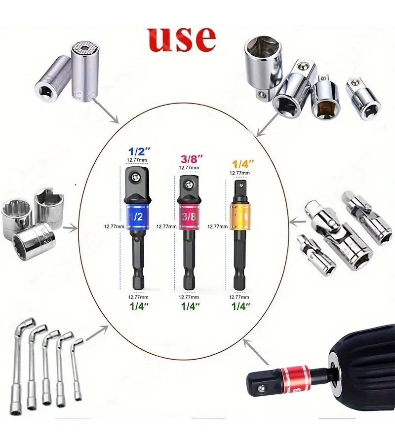 6 Pcs Hex Quick Connect Adapter Six Point Conversion Head Set - Image 3