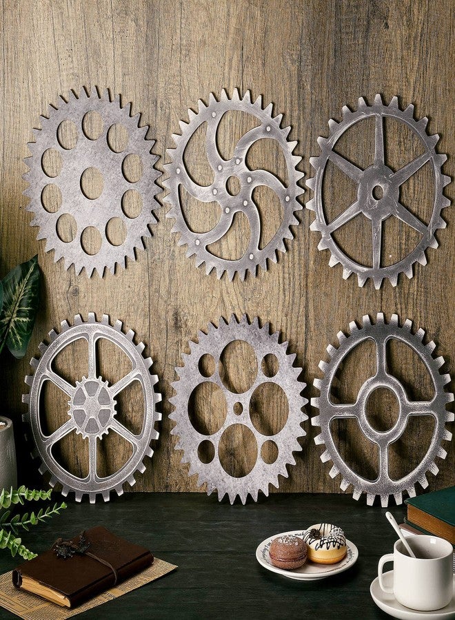 يوليجو ٦ قطع ديكور حائط خشبي على طراز ستيمبانك، تروس ستيمبانك، ديكور حائط صناعي، مجموعة تروس خشبية عتيقة مقاس ١٠ بوصات، ديكور حائط معلق على طراز المزرعة، مناسب لعيد الميلاد، ديكور حائط منزلي، ديكور بار، فن وحرف يدوية - Image 2