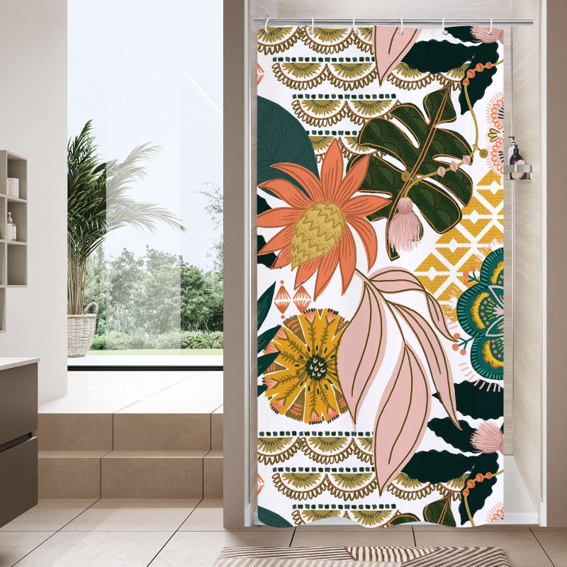 Mitovilla Floral Small Stall Stall Starter 36 × 72 Boho Flower Half Size Scretains Startains for Modern Bathroom Decor - Image 1