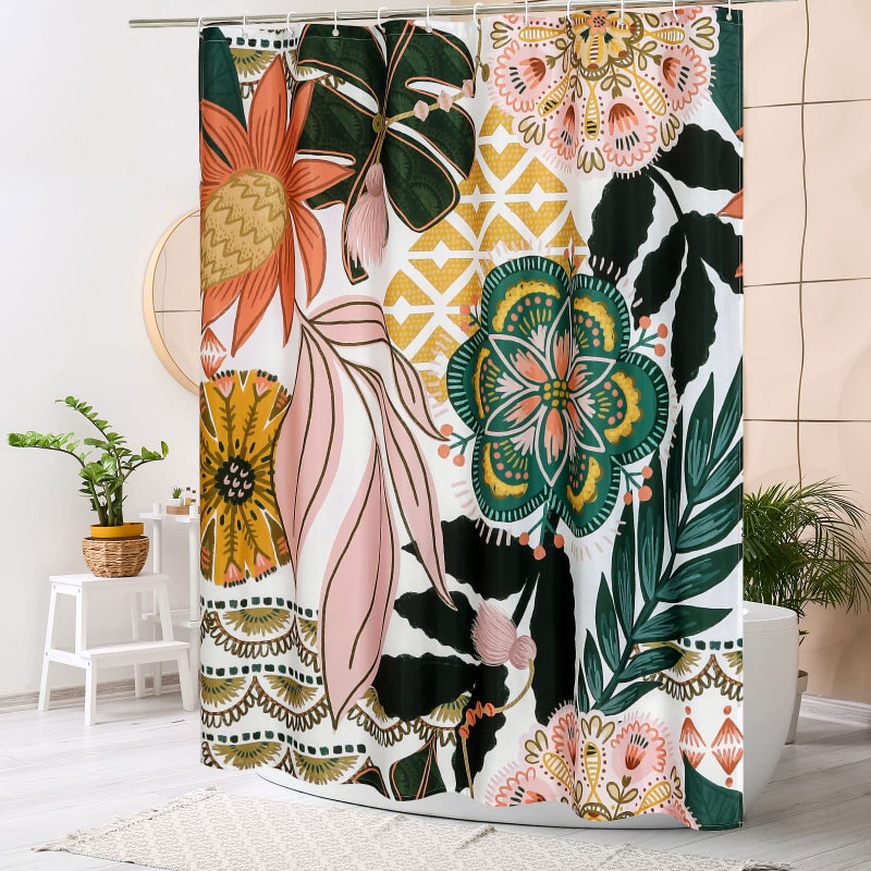 Mitovilla Floral Small Stall Stall Starter 36 × 72 Boho Flower Half Size Scretains Startains for Modern Bathroom Decor - Image 2