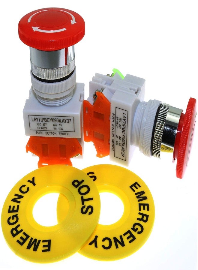 MEETOOT 2pcs Emergency Stop Push Button Switch AC 660V 10A Red Mushroom Cap 1NO 1NC DPST Switch Equipment Lift Elevator Latching Self Lock 22mm Mounting Hole LAY37-11ZS - Image 1