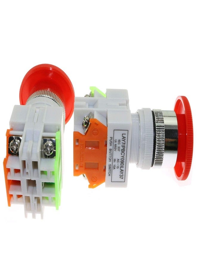 MEETOOT 2pcs Emergency Stop Push Button Switch AC 660V 10A Red Mushroom Cap 1NO 1NC DPST Switch Equipment Lift Elevator Latching Self Lock 22mm Mounting Hole LAY37-11ZS - Image 2