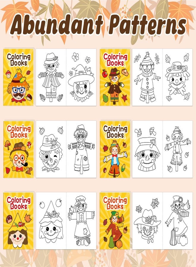JAPBOR Fall Scarecrow Coloring Books - 24PCS Mini Autumn Scarecrows Color Book Bulk for Kids Party Favors, Thanksgiving Rustic Small Colouring Pages for Birthday Gifts Class Drawing Painting Game - Image 3