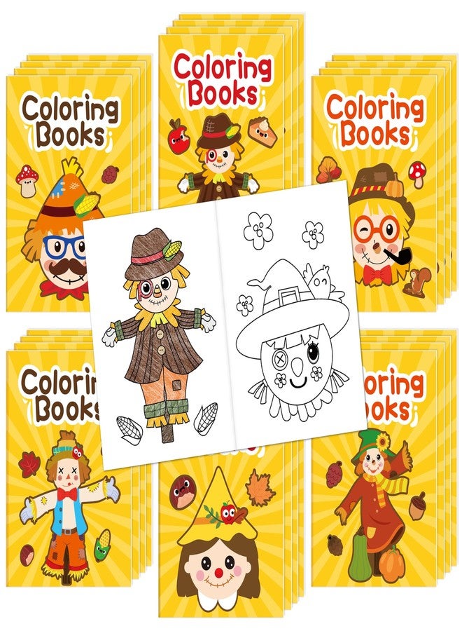JAPBOR Fall Scarecrow Coloring Books - 24PCS Mini Autumn Scarecrows Color Book Bulk for Kids Party Favors, Thanksgiving Rustic Small Colouring Pages for Birthday Gifts Class Drawing Painting Game - Image 1