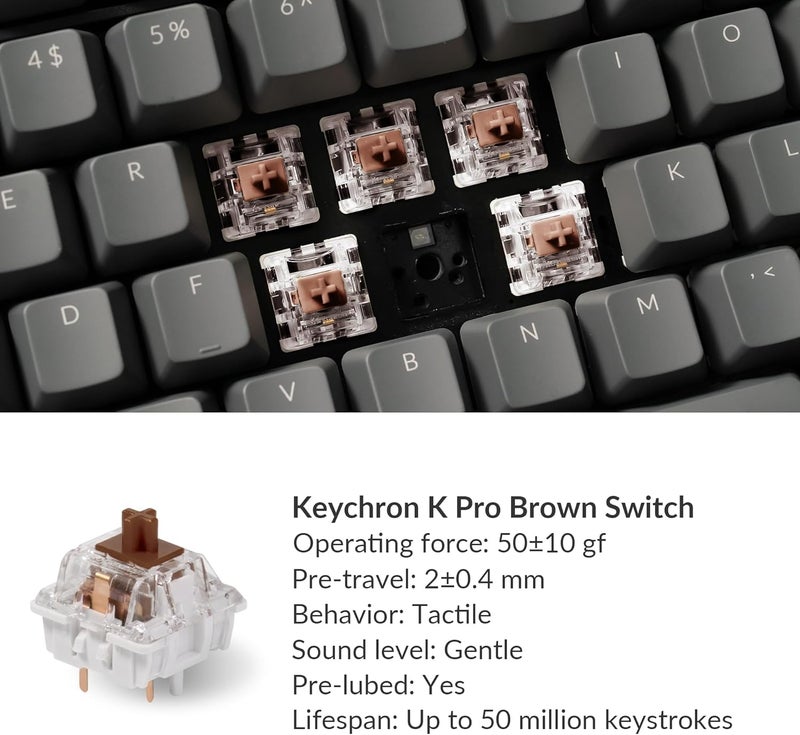 Keychron K10 Full Size Layout RGB Backlit Hot-Swappable Mechanical Gaming Keyboard for Mac Windows, Multitasking 104-Key Bluetooth Wireless/USB Wired Computer Keyboard with Super Brown Switch - Image 2