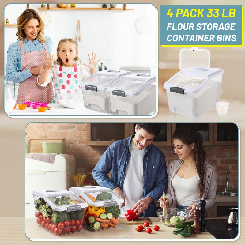 Blushtier 4 Pack Large Rice Storage Containers 30 Lbs Airtight Flour Container with Seal Locking Lid and Measuring Cup Kitchen Dry Food Storage Bins for Cereal Sugar Beans(Transparent and White) - Image 5