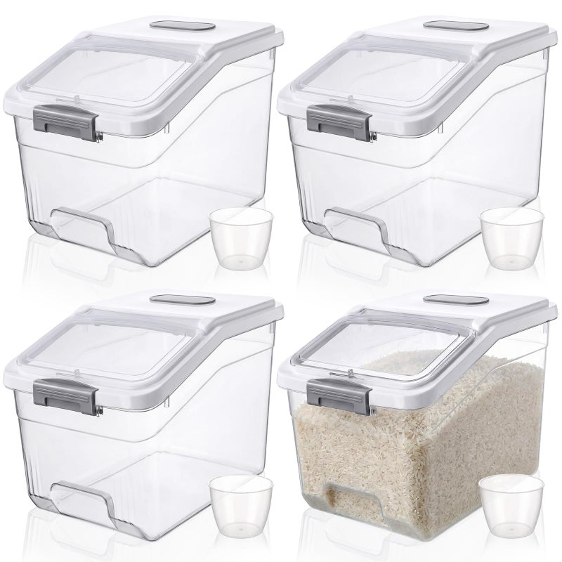 Blushtier 4 Pack Large Rice Storage Containers 30 Lbs Airtight Flour Container with Seal Locking Lid and Measuring Cup Kitchen Dry Food Storage Bins for Cereal Sugar Beans(Transparent and White) - Image 1