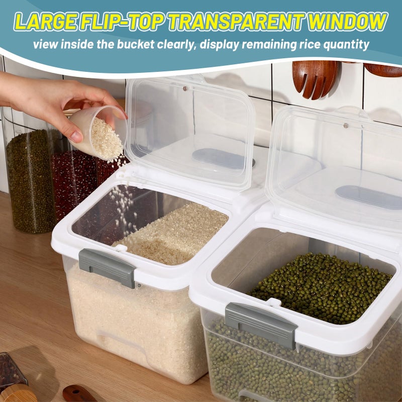 Blushtier 4 Pack Large Rice Storage Containers 30 Lbs Airtight Flour Container with Seal Locking Lid and Measuring Cup Kitchen Dry Food Storage Bins for Cereal Sugar Beans(Transparent and White) - Image 4
