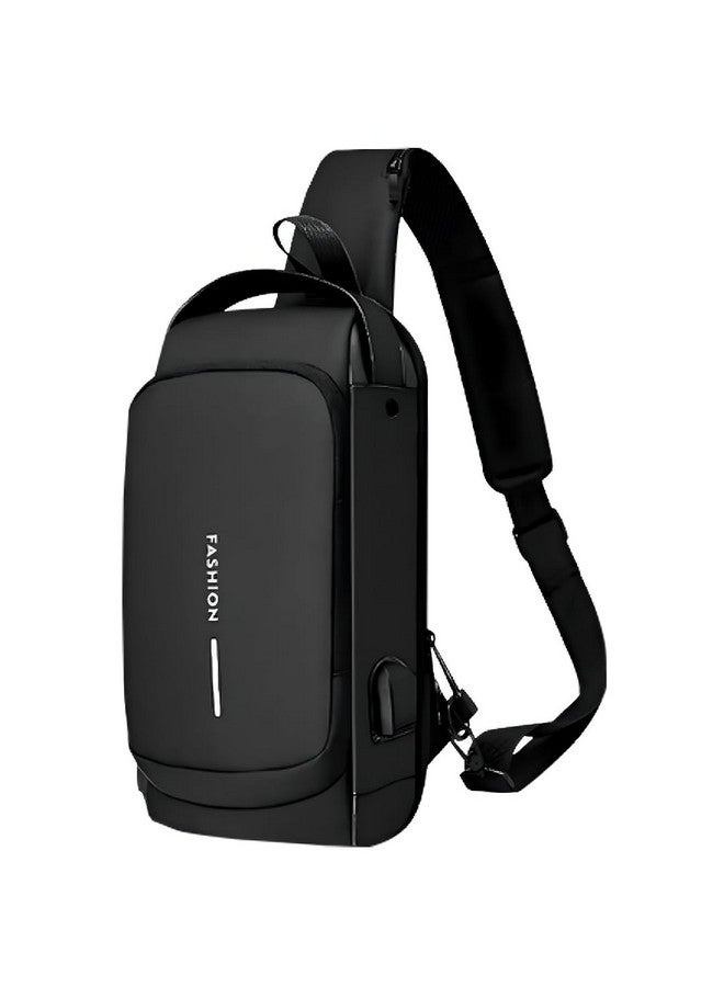 DAHSHA Sling Bag for Men Stylish Crossbody Backpack for Men & Women, Anti-Theft Chest Bag with USB Charging Port, Messenger Bags, Casual Shoulder Bag (Black - 17 x 9 x 32 Cm) - Image 1
