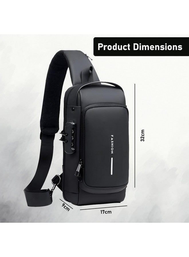 DAHSHA Sling Bag for Men Stylish Crossbody Backpack for Men & Women, Anti-Theft Chest Bag with USB Charging Port, Messenger Bags, Casual Shoulder Bag (Black - 17 x 9 x 32 Cm) - Image 2
