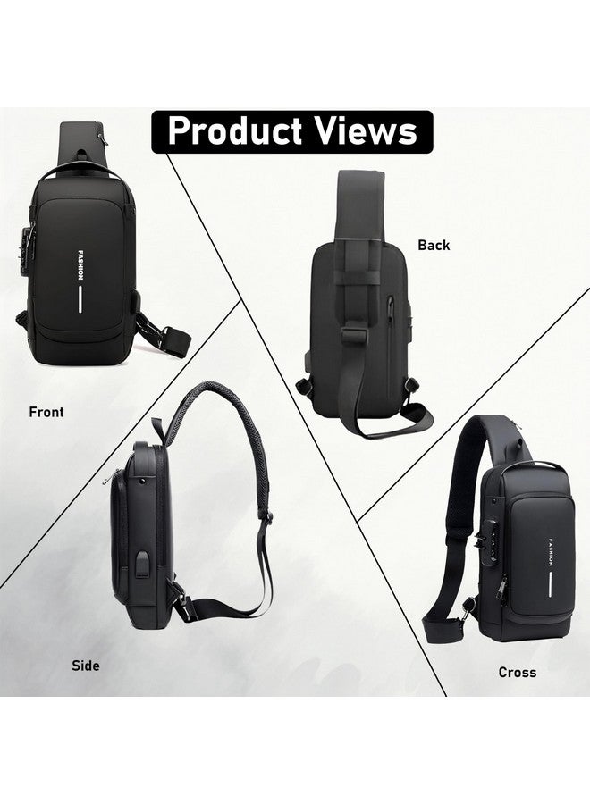 DAHSHA Sling Bag for Men Stylish Crossbody Backpack for Men & Women, Anti-Theft Chest Bag with USB Charging Port, Messenger Bags, Casual Shoulder Bag (Black - 17 x 9 x 32 Cm) - Image 4
