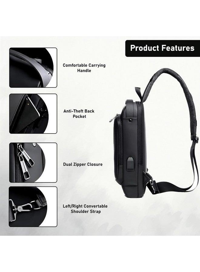 DAHSHA Sling Bag for Men Stylish Crossbody Backpack for Men & Women, Anti-Theft Chest Bag with USB Charging Port, Messenger Bags, Casual Shoulder Bag (Black - 17 x 9 x 32 Cm) - Image 3