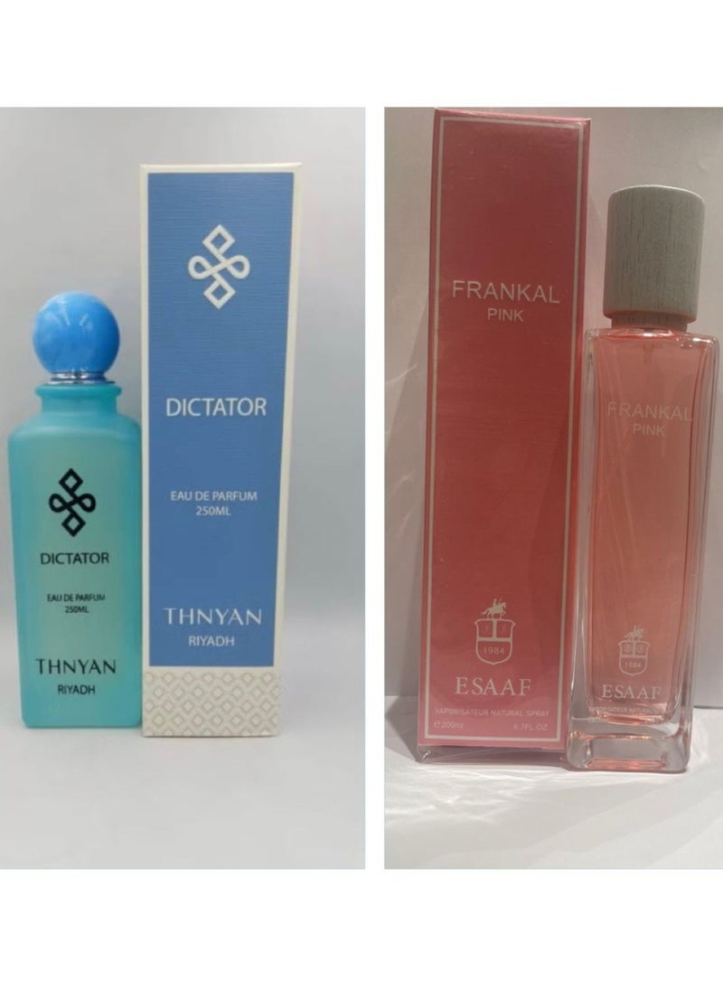 بكج عطور مجموعة عساف فرانكل بينك الإصدار الجديد بارفيوم للجنسين 200 ملليلتر وعطر ثنيان دكتاتور للجنسين 250 ملليلتر