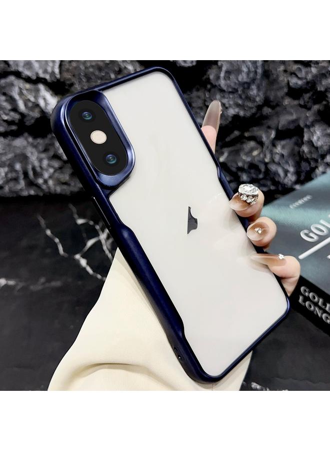 زبون جراب هاتف TPU مطلي بالكهرباء غير لامع لهاتف iPhone X / XS (أزرق)