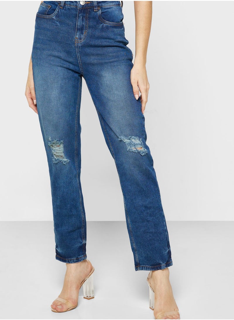 Ginger - Straight Fit Distressed Jeans - Image 1
