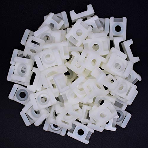 OLIREXD 100Pcs Cable Tie Mount Saddle Set, 9mm Saddle Cable Mounts, Plastic Cable Tie Base, White Cable Tie Saddle Base for Wire Management, Cord Organization - Image 1