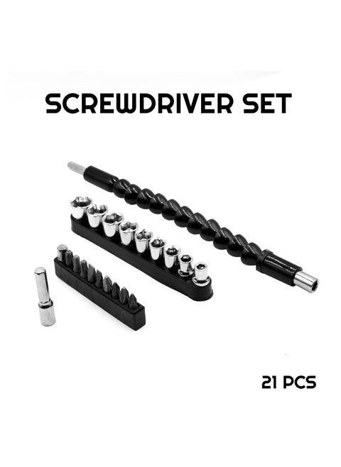 Electric Screwdriver Power Hand Tools Kit 21 Pcs Flexible Drill Bit Extension Hex Soft Shaft Drill Flexible Screwdriver Extension Universal Nut Driver Screwdriver Bit Set