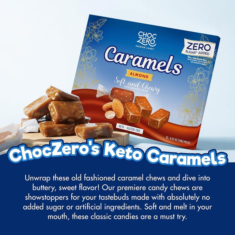 ChocZero Sugar Free Almond Caramels - Soft and Chewy Keto Candy with Roasted Almonds (9oz Box) - Image 4