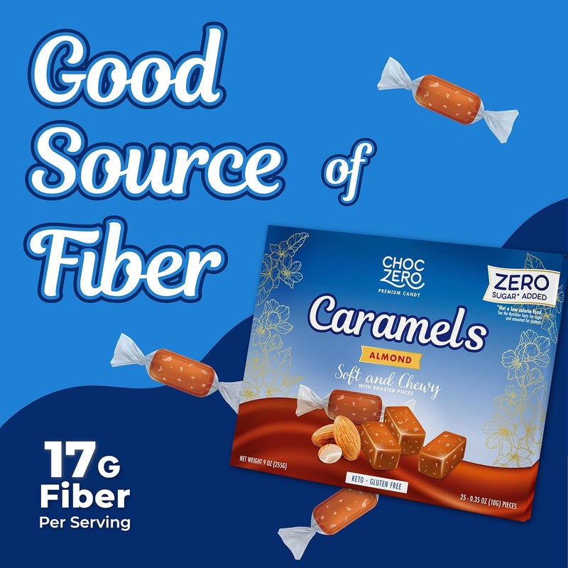 ChocZero Sugar Free Almond Caramels - Soft and Chewy Keto Candy with Roasted Almonds (9oz Box) - Image 5