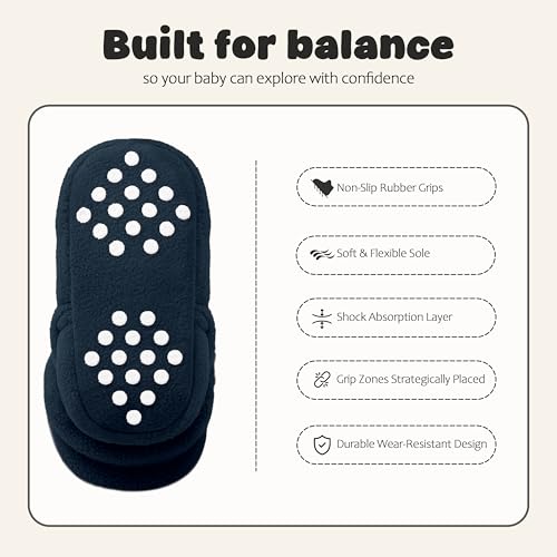 Bufims Baby Booties 12-18 Months Unisex Cozy Fleece Booties Non-Slip House Walking Shoes Slippers for Babies Registry Gifts, Navy - Image 5