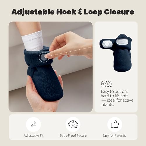 Bufims Baby Booties 12-18 Months Unisex Cozy Fleece Booties Non-Slip House Walking Shoes Slippers for Babies Registry Gifts, Navy - Image 4