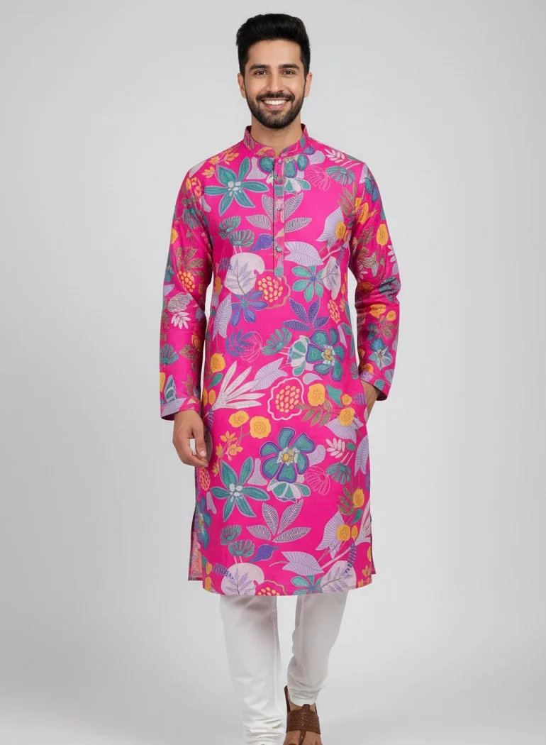 Lehar Pink Floral Printed Designer Kurta