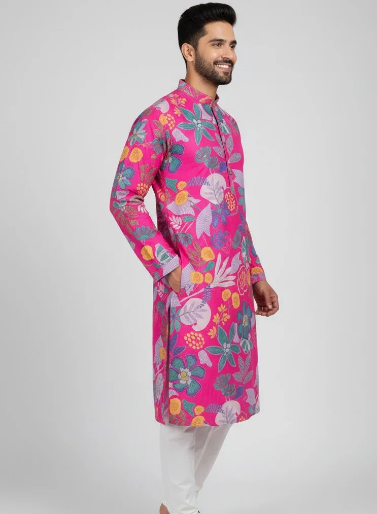 Lehar Pink Floral Printed Designer Kurta