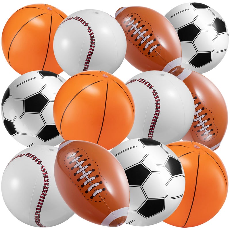 Bedwina 16 Inflatable Sports Beach Balls Variety Pack 12 Pcs 3 of Each Basketball Baseball Football Soccer Beach Balls for Sports Themed Parties Pool Toys Birthday Decorations and Party Favors - Image 2