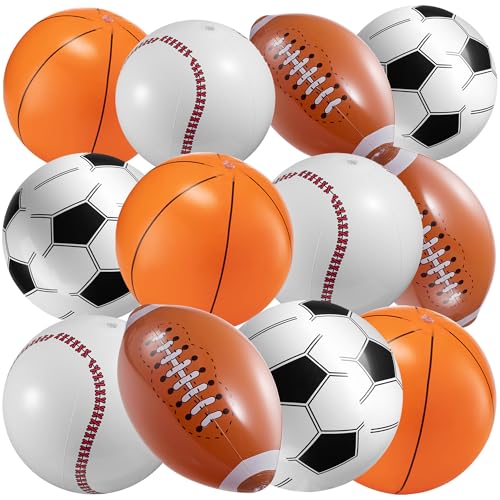 Bedwina 16 Inflatable Sports Beach Balls Variety Pack 12 Pcs 3 of Each Basketball Baseball Football Soccer Beach Balls for Sports Themed Parties Pool Toys Birthday Decorations and Party Favors - Image 1