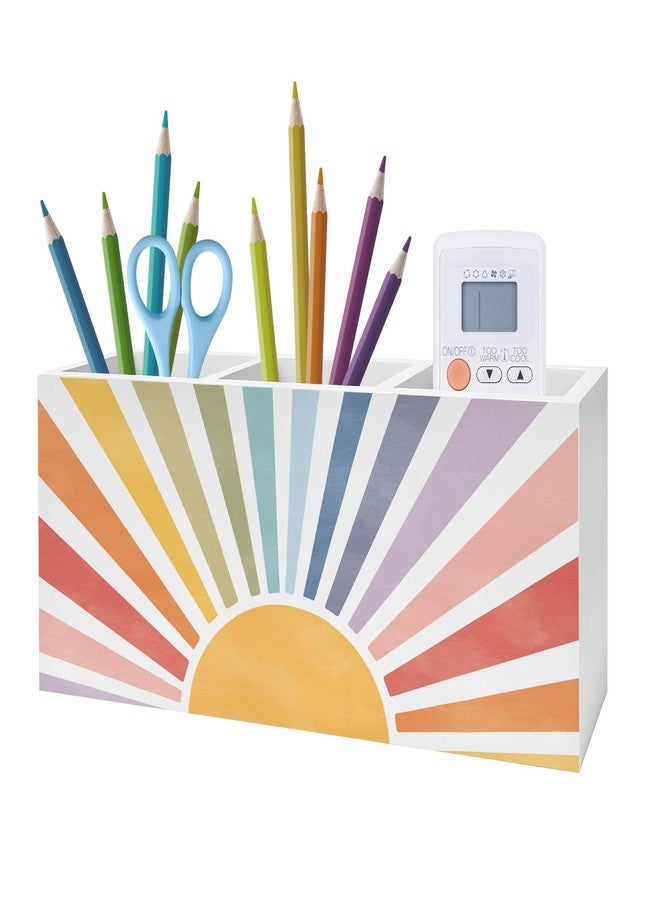 Exqcom Boho Colorful Sunshine Pen Pencil Holder, Boho Desk Office Decor, Retro Rainbow Sun Sunrise Sunset Pencil Pen Holder Organizer for Home Office Desk Accessories - Image 1