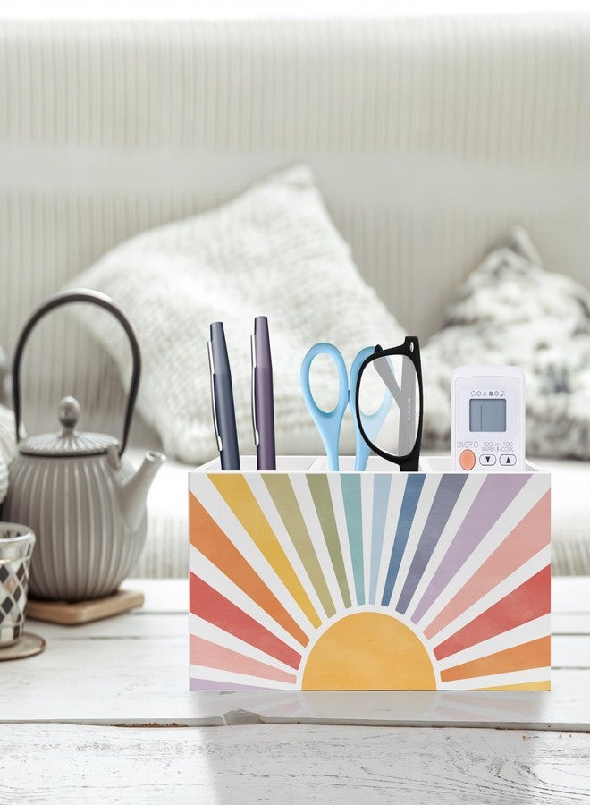 Exqcom Boho Colorful Sunshine Pen Pencil Holder, Boho Desk Office Decor, Retro Rainbow Sun Sunrise Sunset Pencil Pen Holder Organizer for Home Office Desk Accessories - Image 2