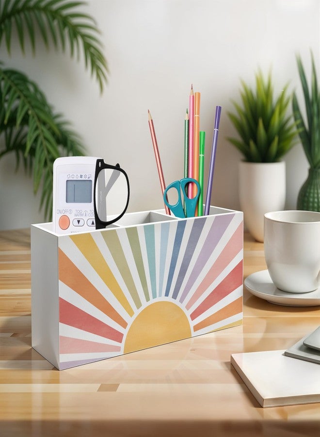 Exqcom Boho Colorful Sunshine Pen Pencil Holder, Boho Desk Office Decor, Retro Rainbow Sun Sunrise Sunset Pencil Pen Holder Organizer for Home Office Desk Accessories - Image 3