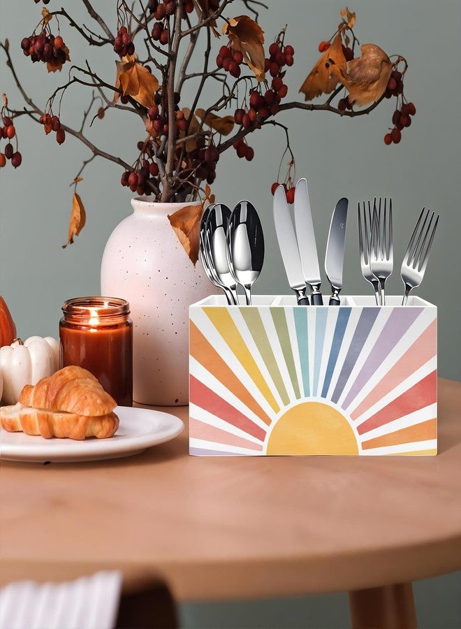 Exqcom Boho Colorful Sunshine Pen Pencil Holder, Boho Desk Office Decor, Retro Rainbow Sun Sunrise Sunset Pencil Pen Holder Organizer for Home Office Desk Accessories - Image 4